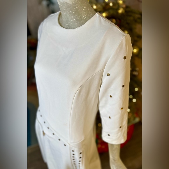 Wrong Side of Right White Long Sleeve Dress w/ Gold Studs. Size Large - Picture 6 of 15